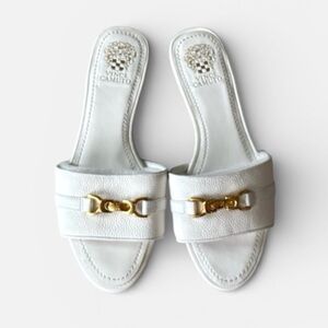 NEW VINCE CAMUTO "Maxine" White with Gold Horsebit Slides